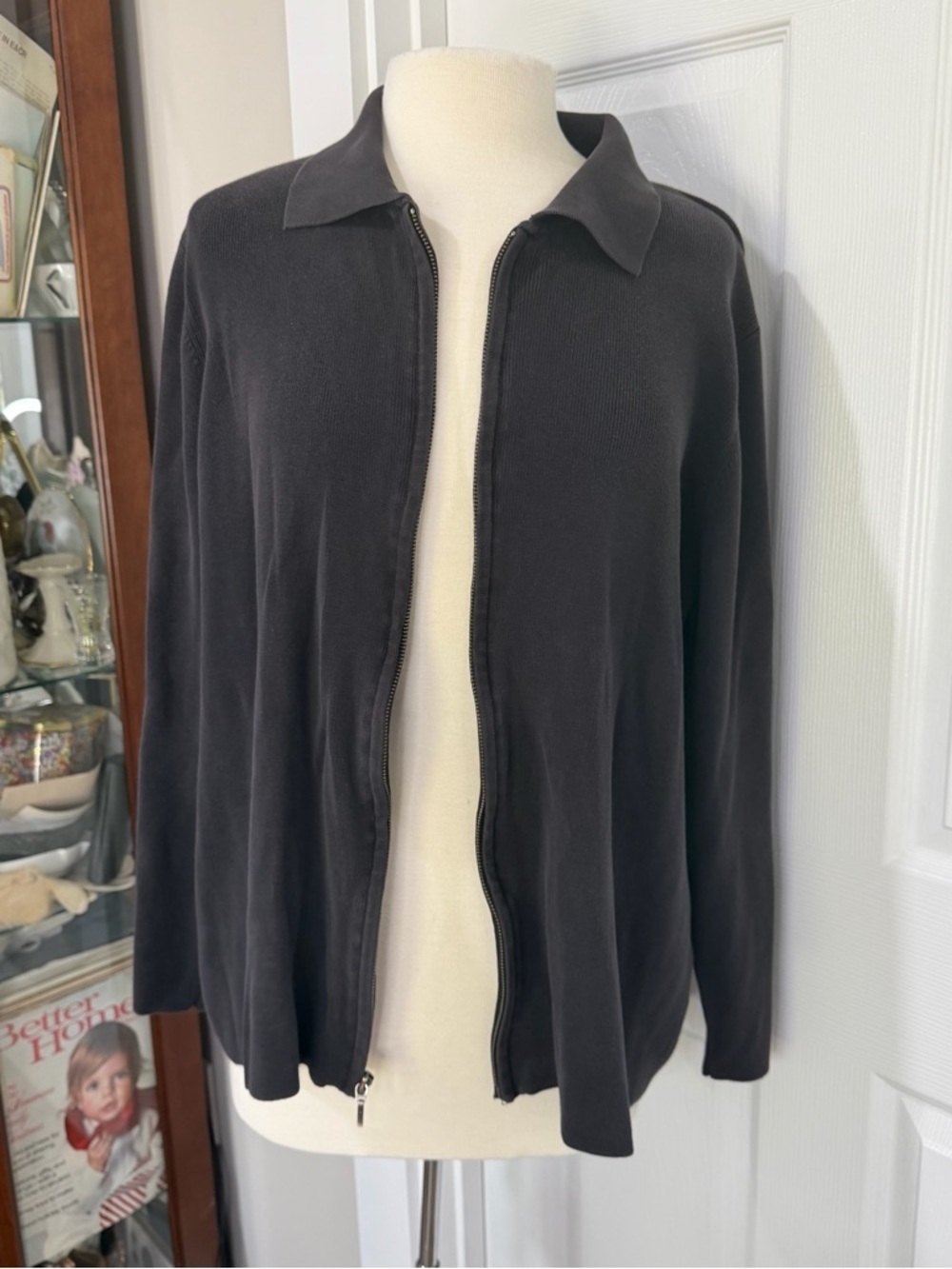 💯 cotton croft & barrow Charcoal Knit Zip Cardigan